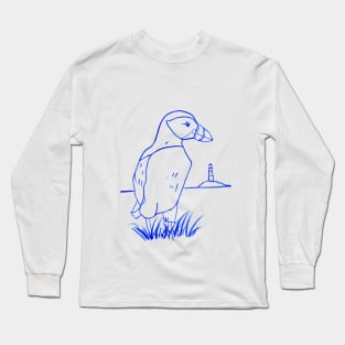 Watercolor Line Drawing Atlantic Puffin Long Sleeve T-Shirt